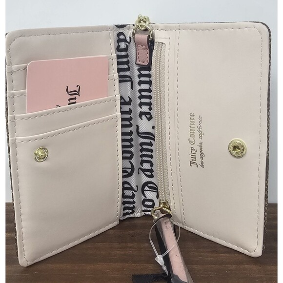 Juicy Couture Chestnut Chino & Pink Credit Card Bifold Wallet Key Ring NWT - Picture 5 of 10